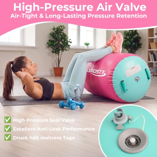 Pink and Green Inflatable Gymnastics Air Barrel with Pump - 4ft x 3ft Back Handspring Trainer