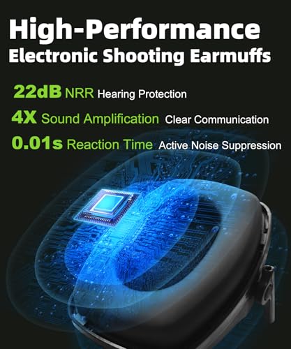 Green Bluetooth Shooting Ear Protection Earmuffs with Noise Cancellation & Sound Amplification