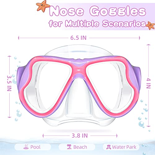 Kids Swim Goggles with Tempered Glass Lenses 180° View and Nose Cover - Purple (1pcs)