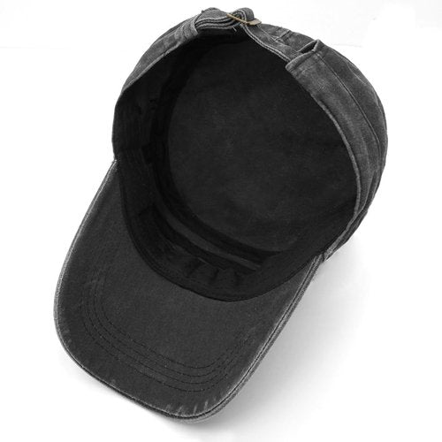 Lynmquober Men's Washed Cotton Army Cap Vintage Military Flat Top Outdoor Baseball Hats Black