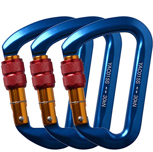 Ayamaya Climbing Carabiners - 3 Pack Screwgate Locking Carabiner 30KN (6744 lbs) Heavy Duty Gears for Rock Climbing, Rappelling, Swing Rescue & Gym, Large D-Shaped Carabiners