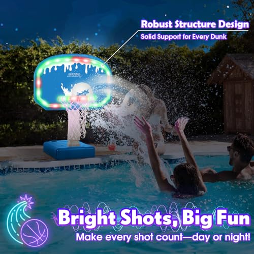 LED Pool Volleyball & Basketball Set - 2-in-1 Light-Up Pool Game with Remote & Durable Hoops