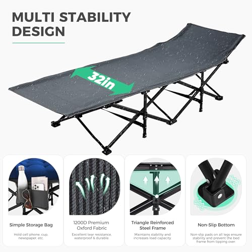Folding Camping Cot for Adults with Mattress - Navy, Oversized 78x32x18