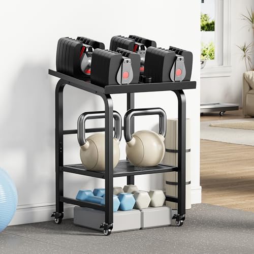 Heavy-Duty Dumbbell Rack with Wheels for Adjustable Weights and Kettlebells