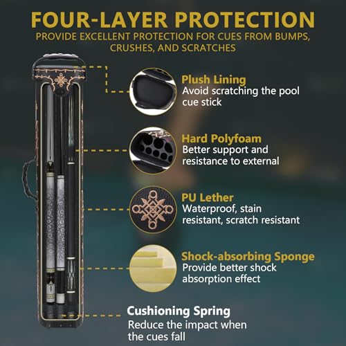 Leatherette Pool Cue Case 3x5 Hard Billiard Stick Holder with 4 Pockets
