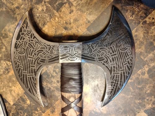 24-Inch Handforged Viking Axe with Double Heads, High Carbon Steel & Rosewood Shaft