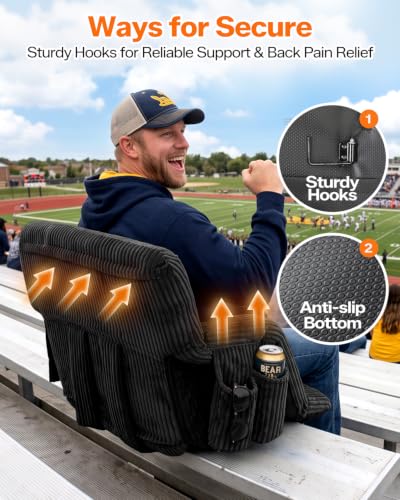 Sportneer Stadium Seat with Back Support Black 24 Inch Wide & Padded
