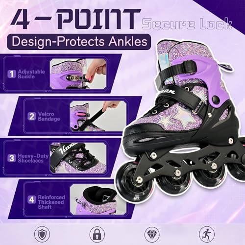 Kuxuan Adjustable Kids Inline Skates for Girls & Women - Purple Star, Large Youth 4.5-7 US