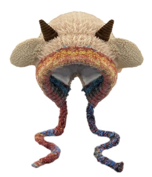 Winter Warm Plush Faux Fur Knitted Animal Hat Cozy Cute Horns Sheep Ears Beanie Cap Ear Flap Thick Lining Crochet Hats 2026 Khaki