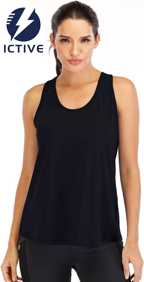 ICTIVE Women's Workout Tops - Loose Fit Racerback Mesh Backless Muscle Tank | Ideal for Running