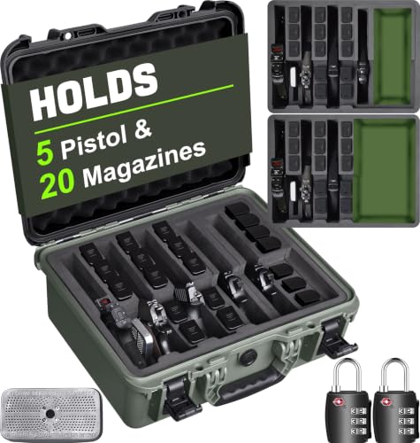 Turokacase 5-Handgun Pistol Case with Modular Foam and 22 Magazines, Waterproof & TSA-Ready