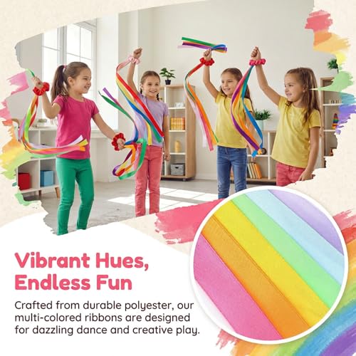 Rainbow Dance Ribbon Wristbands - Multi-Colored 6pcs, Kids & Teens
