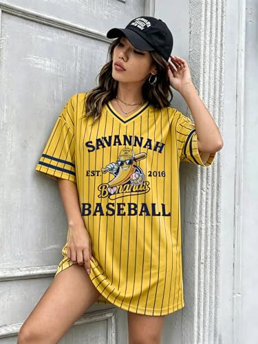 Women’s Baseball Jersey Funny Banana Shirt Stripe V-Neck Short Sleeve Tee Medium Yellow 1