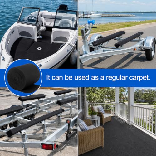 Black 16in x 50ft Boat Trailer Bunk Carpet - Marine Grade Padding