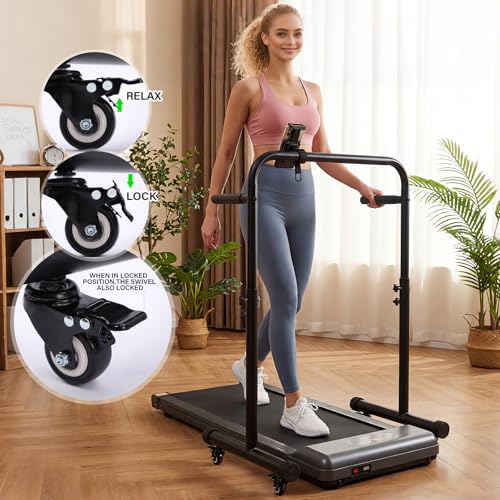 Leinuosen Adjustable 40.74-49.4 Inch Walking Pad Handle Bar with Phone Holder & Wheels