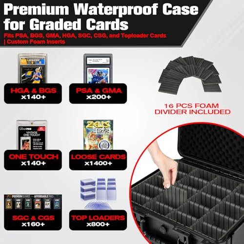 HOSOCASE Extra Large Black Graded Card Storage Box with 12 Dividers