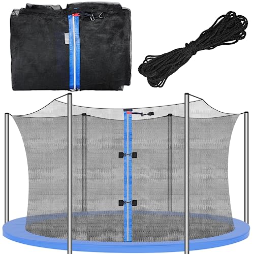 16 FT Round Trampoline Net Replacement with Double Zippers - Weather-Resistant Safety Enclosure, Fits 6 Straight Poles