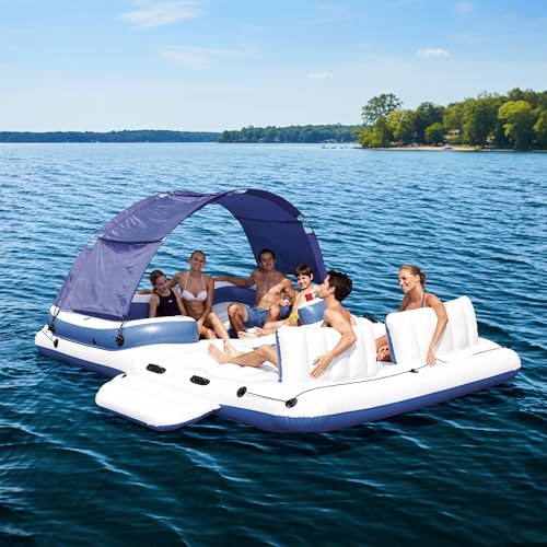 Bestway CoolerZ Tropical Breeze Large Inflatable Party Island with Sunshade & Cooler - White/Blue