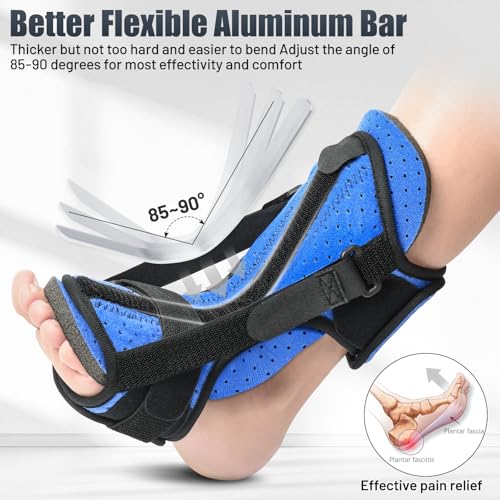 Blue Plantar Fasciitis Night Splint with Massage Ball 2 Pack - Adjustable Support