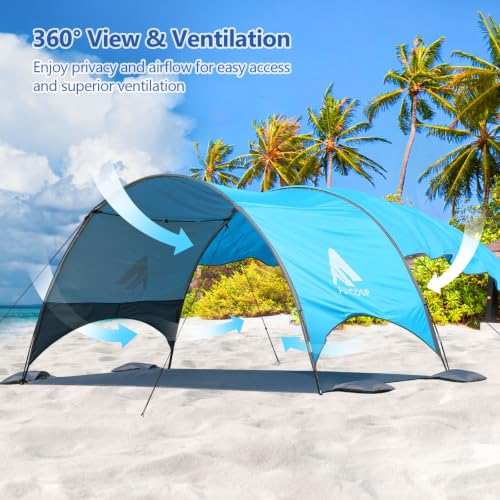 Flycoop 2026 Blue Beach Canopy Tent with Shade Sail - UPF 50+ Sun Shelter, 106x65x61 in, Portable Outdoor Shade for Family & Beach Trips