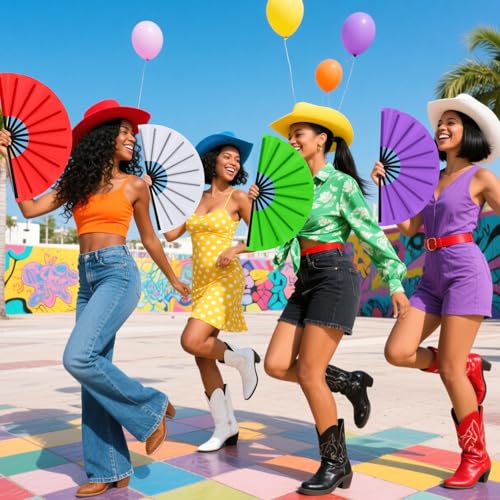 Blulu 13 Inch Large Folding Fans for Line Dancing - Classic Color, 48 Pack - Model B13C48