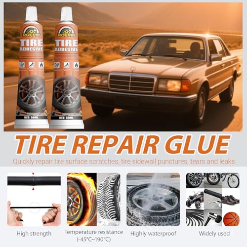 Tire Repair Glue Kit 100ml for Sidewall Punctures and Leaks - Black Rubber Cement