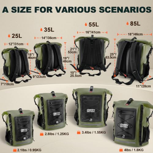 Green Waterproof Dry Bag Backpack 85L Heavy Duty Roll-Top Waterproof Sack for Kayaking Camping Travel