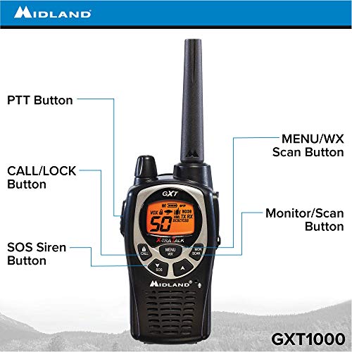 Midland GXT1000VP4 50-Channel GMRS Walkie Talkies 4 Pack, Waterproof 36-Mile Range
