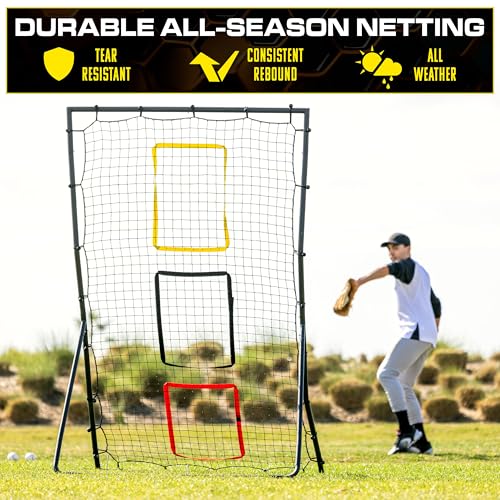 Baseball & Softball Rebounder Net for Pitching and Fielding Practice - 6x4 ft with 3 Target Zones