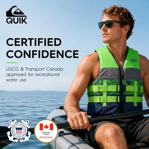 Men's Green Life Jacket for Waterskiing & Boating - Large, USCG Approved