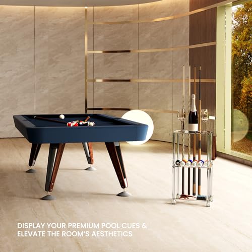 Clear Pool Cue Rack with Casters for 10 Cues & 16 Balls - Portable Billiard Stand