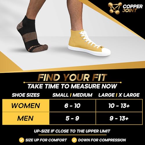 CopperJoint Short Cushioned Socks for Men and Women 3 Pairs - Large X-Large Black and Tan