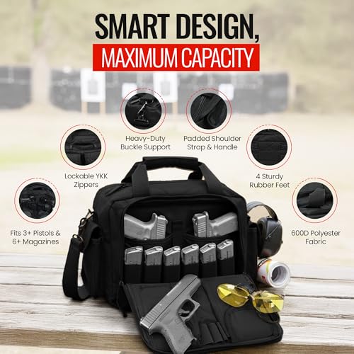 Orca Tactical Black Gun Range Bag for Handguns and Ammo – Self Standing, Durable Pistol & Revolver Storage