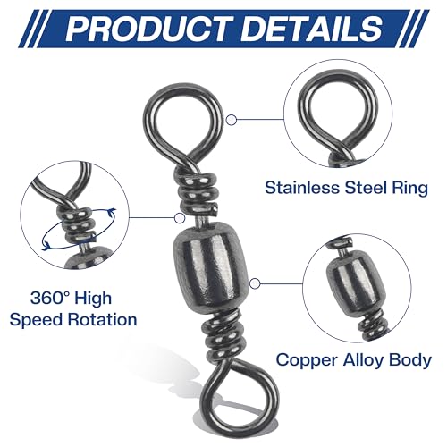 200 Pcs Fishing Barrel Swivels Set with Solid Copper & Stainless Steel, Multiple Sizes
