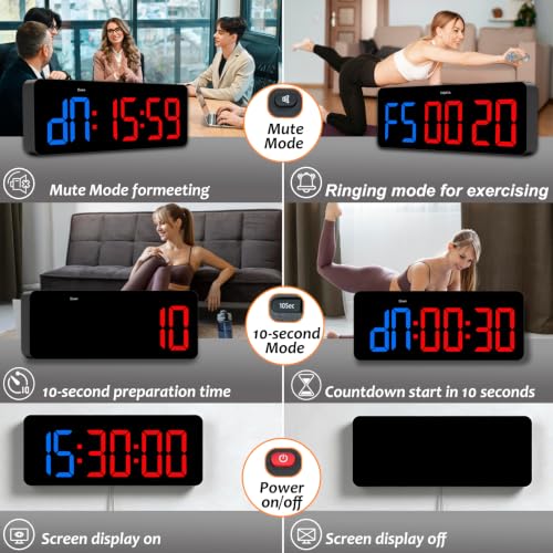 2-in-1 Digital Clock & Gym Timer for Tabata FGB EMOM Workout - Blue Red