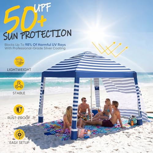 Sekey Classic Stripe 8x8 FT Beach Shade Canopy with UPF 50+ Sun Protection