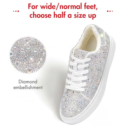 White Sparkly Rhinestone Sneakers for Women - Bedazzled Platform Bling Shoes, Party & Wedding Outfit 8