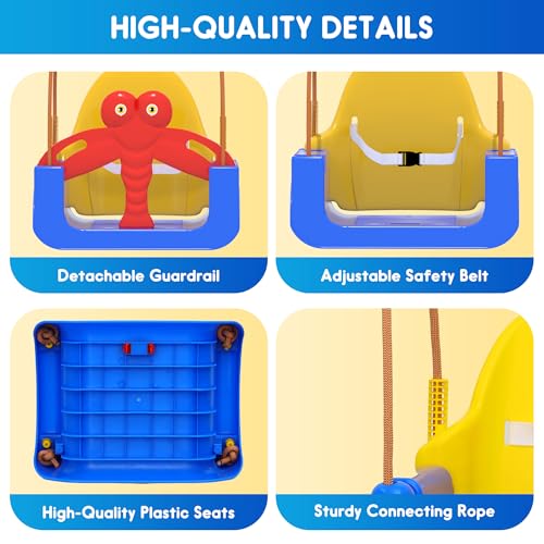 Toddler Swing 3-in-1 Baby Swing Set with Anti-Slip Feet & Safety Belt - Blue-Red