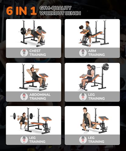 OUNUO Orange Multi-Function All-in-One Weight Bench Set for Full-Body Home Workout