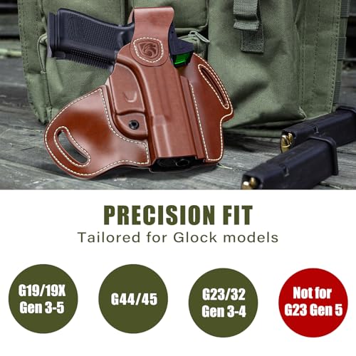 Tan Leather Hybrid OWB Holster for Glock 19X/23/32/44/45 - Right Hand