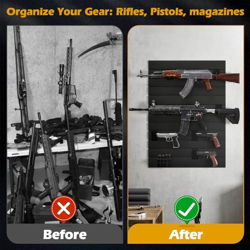 Gun Wall Rack with Magazine Storage - Modular Rifle & Pistol Organizer, Black