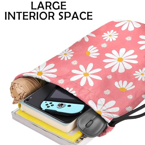 Waterproof Daisy Drawstring Backpack for Sports Beach Travel - 13x17 Inches - Z24 Daisy