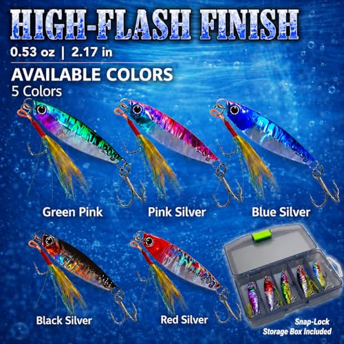 2.16-inch Metal Jig Fishing Lures Set with Box - 0.53oz, For Bass & Trout