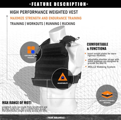 Weighted Vest for Strength Training, Running & Workout - Black - Adjustable