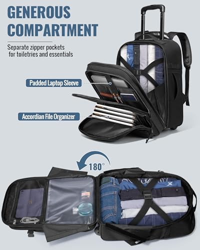 17-Inch Rolling Tactical Laptop Backpack with Wheels for Men, Black