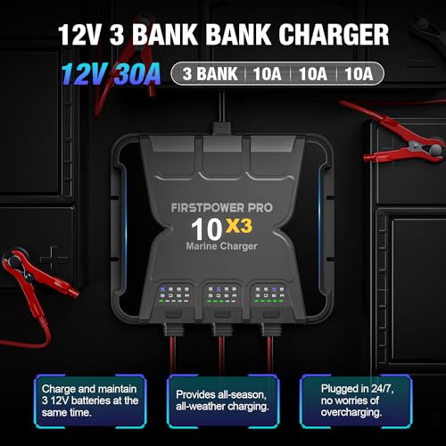 FirstPower Pro 3-Bank Marine Battery Charger 10X3, 30A, 12V Boat Charger