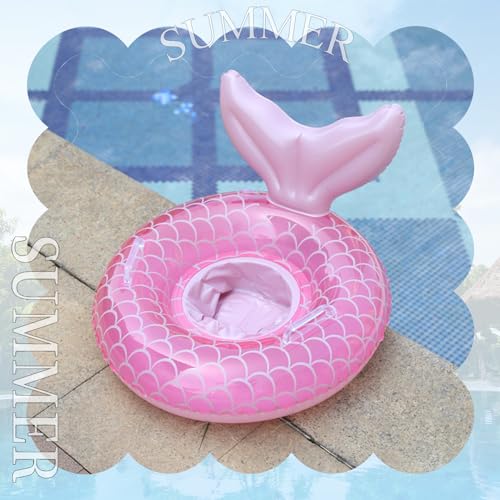 Kids Mermaid Pool Float with Seat and Handle - Pink Inflatable Swim Ring for Toddlers