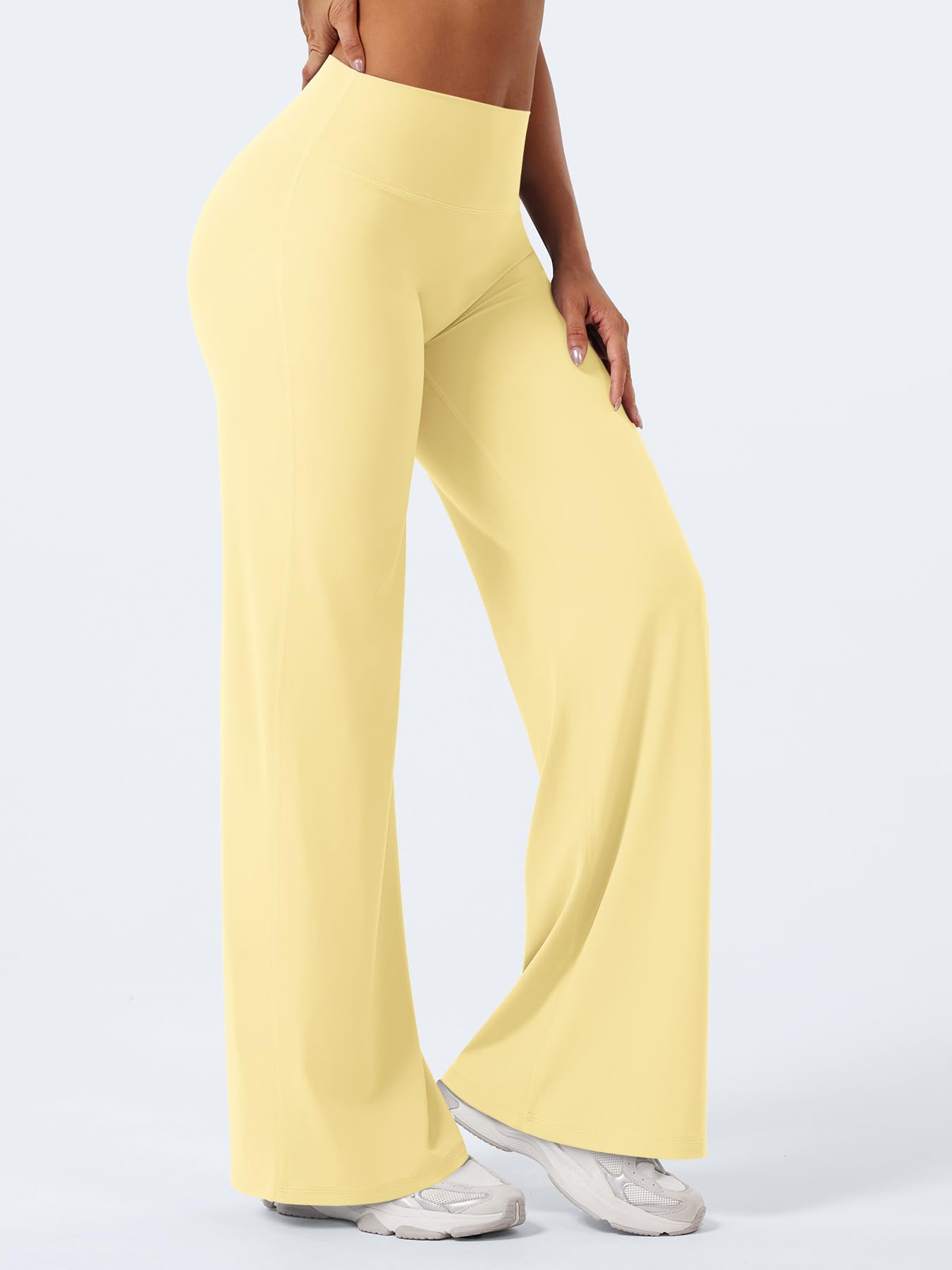 YEOREO Workout Leggings Womens No Front Seam Straight Leggings 31.5" High Waist Buttery Eddiy Gym Yoga Pants Butter Yellow L