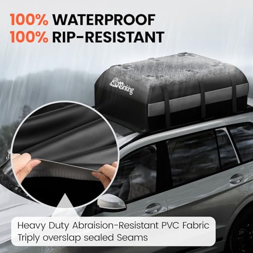 Asinking Waterproof Car Rooftop Cargo Bag 21 Cu Ft Black with Grey, Universal Fit