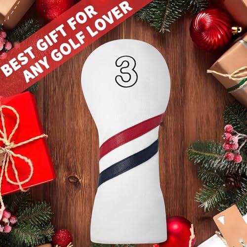 Golf Club Head Covers for Driver Fairway Woods and hybrids - Leather Head Covers disigned to fit All Drivers and Woods - Embroidery Number Vintage Leather Style - Soft and Delicate Interior. (FW NO 3)